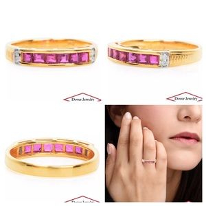 Vintage Solid 14k Yellow Gold Ruby Diamond Channel Ring 7.75